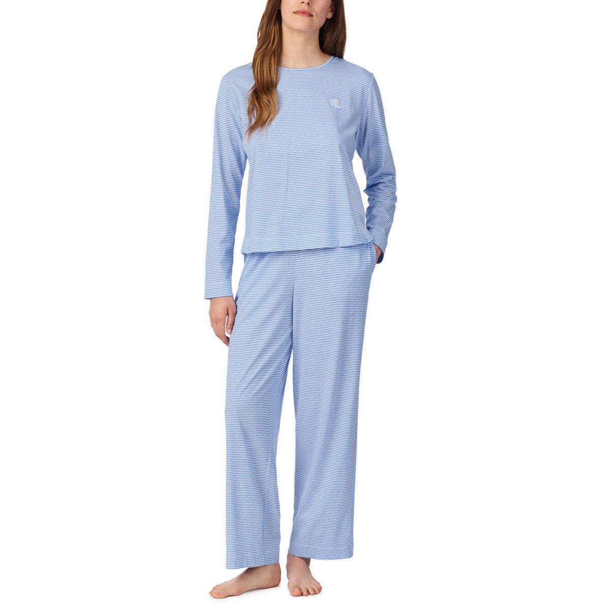 Women's Long Sleeve Crew Neck Ankle Pant Pajama Set - 1