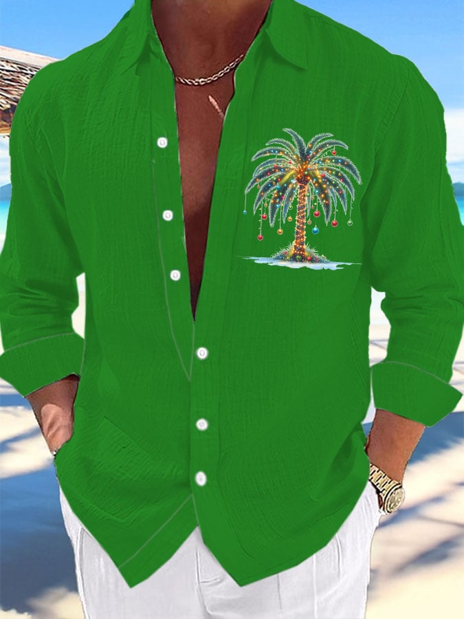Camisa Christmas Palm Tree estampado casual para hombre