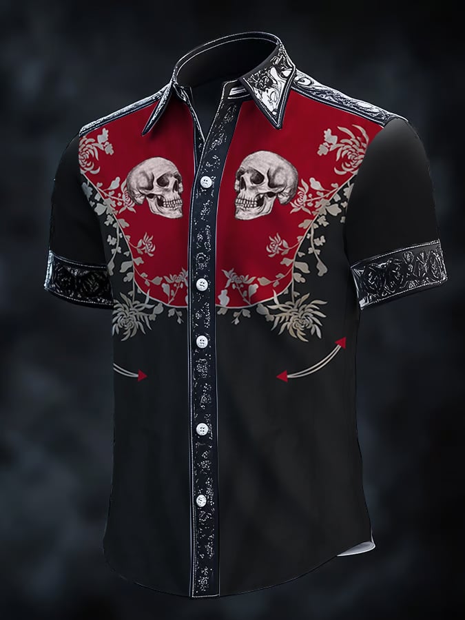Camisa retro Western estampado de manga corta para hombre