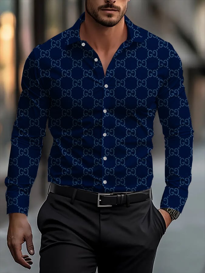 Camisa Street Style ejecutivo casual estampado de manga larga para hombre