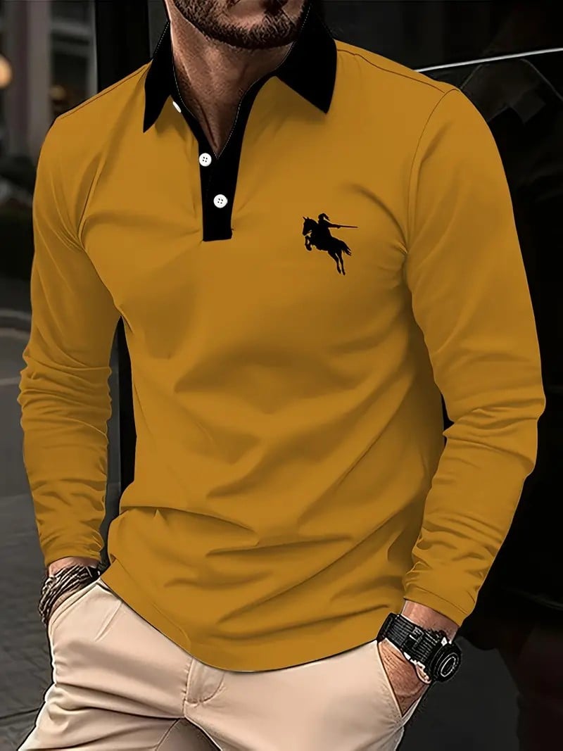 Camisa polo ejecutivo casual a rayas de manga larga para hombre