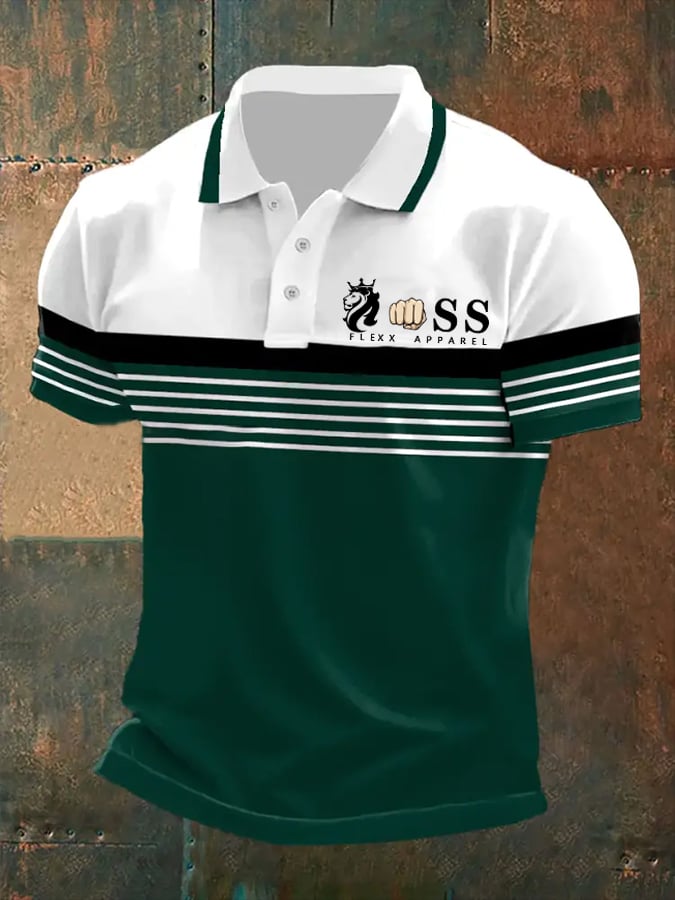 Camisa polo retro Letter estampado casual para hombre