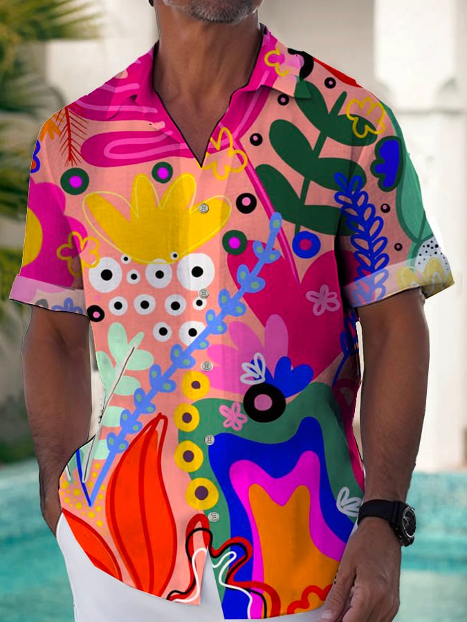Camisa de moda casual Art estampado de manga corta para hombre