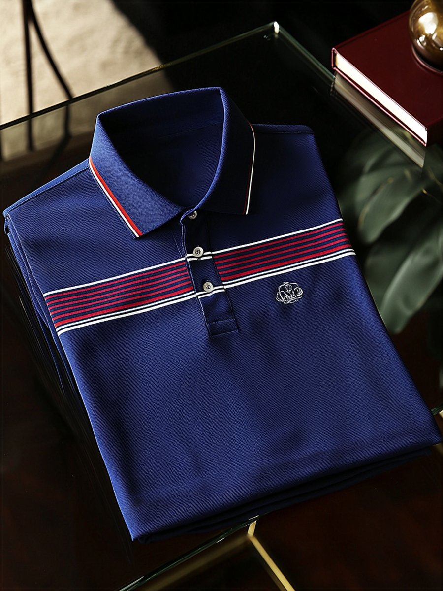 Camisa polo casual ejecutivo rayas estampado con botones de manga corta para hombre