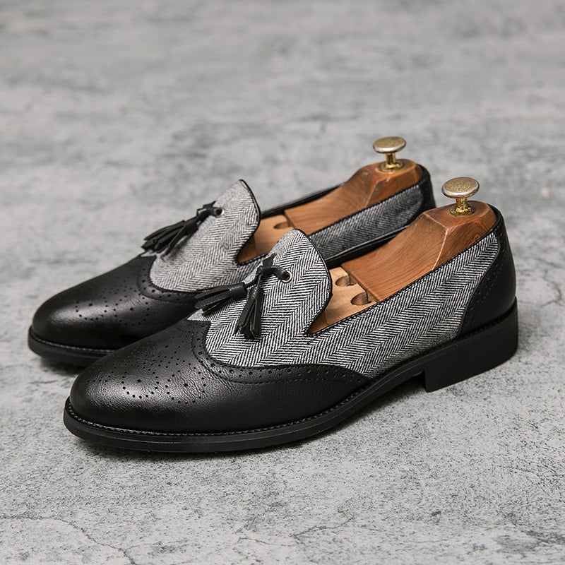 Zapatos ejecutivo casual retro Carved en bloques de color Fringed cuero
