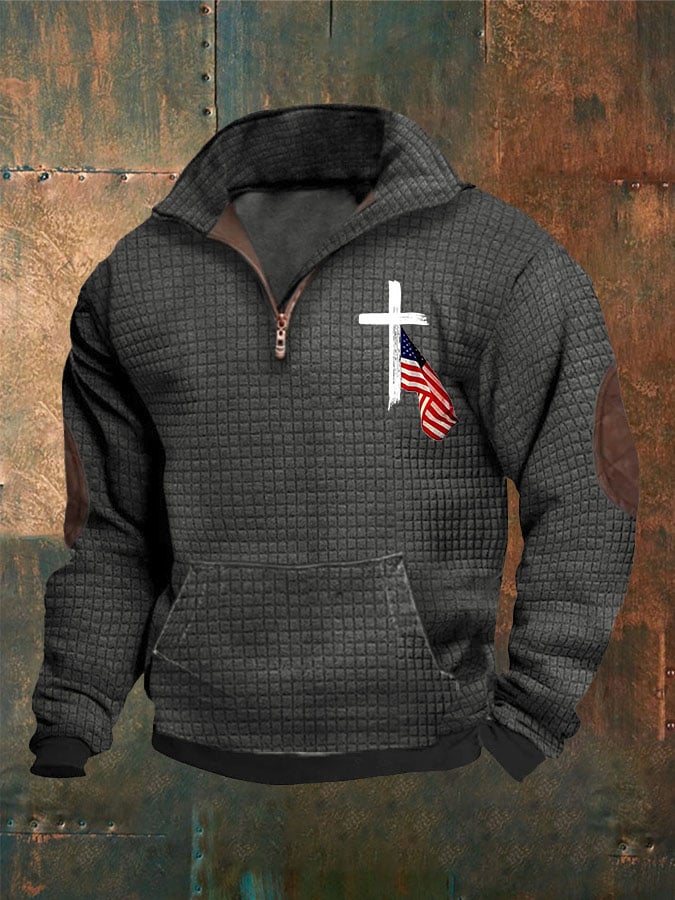 Sudadera casual Zip Neck Waffle Faith estampado para hombre