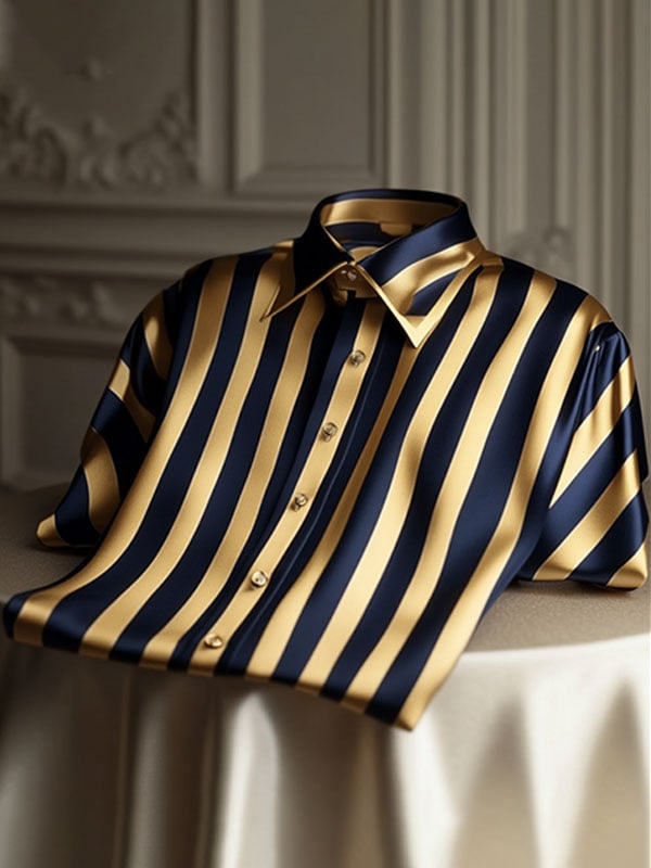 Camisa Deluxe ejecutivo a rayas solapa de manga corta para hombre