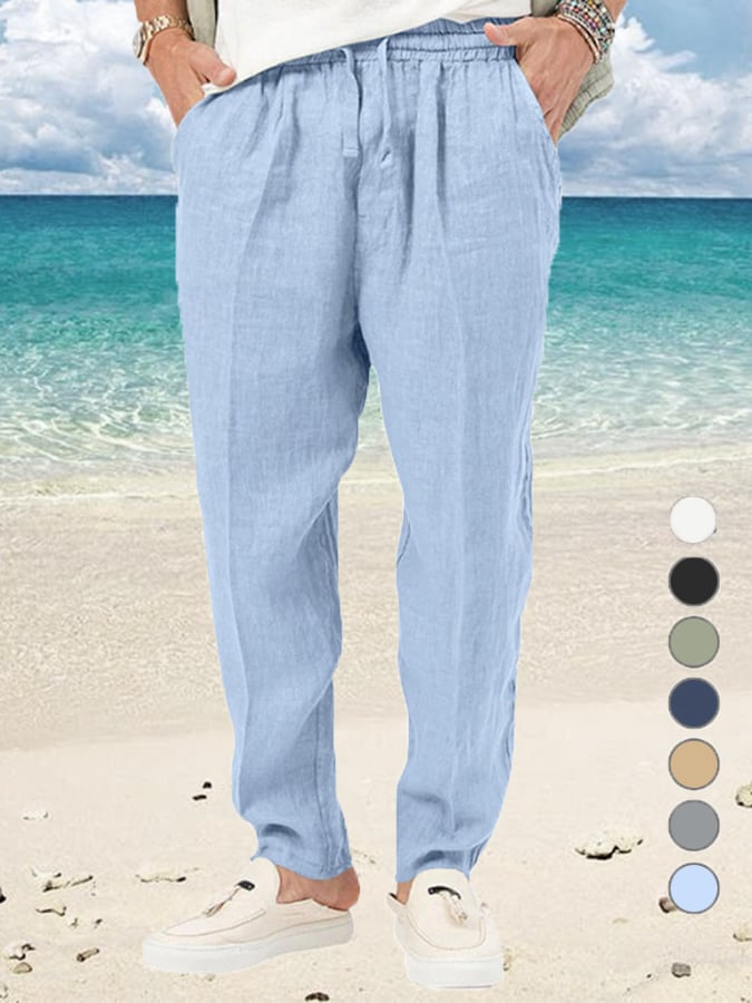 Pantalón de moda de color sólido holgado Lace-Up casual para hombre
