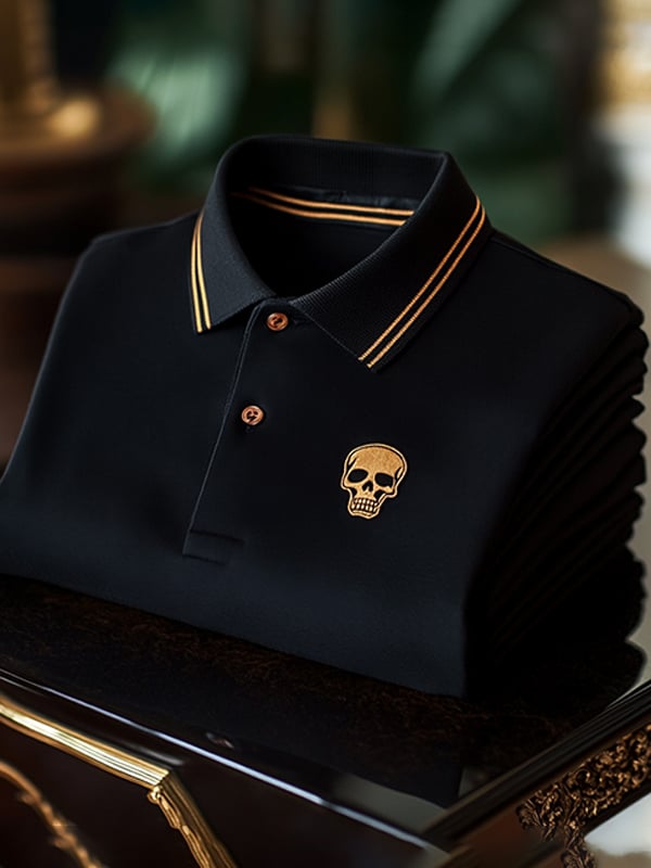 Camisa polo clásico ejecutivo Skull Logo de manga corta para hombre