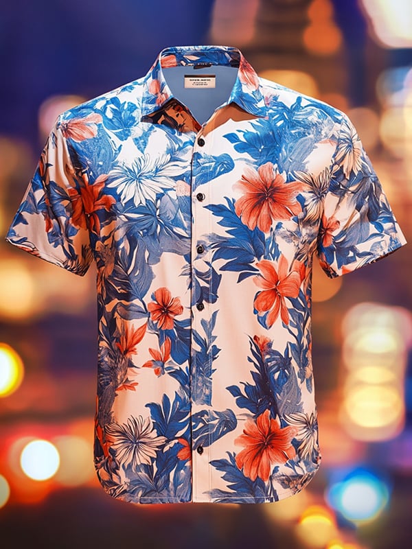 Camisa Beach Vacation floral de manga corta para hombre
