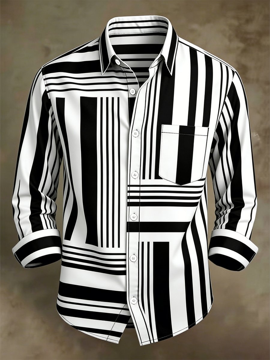 Camisa retro ejecutivo Bag House Geometric de manga larga para hombre