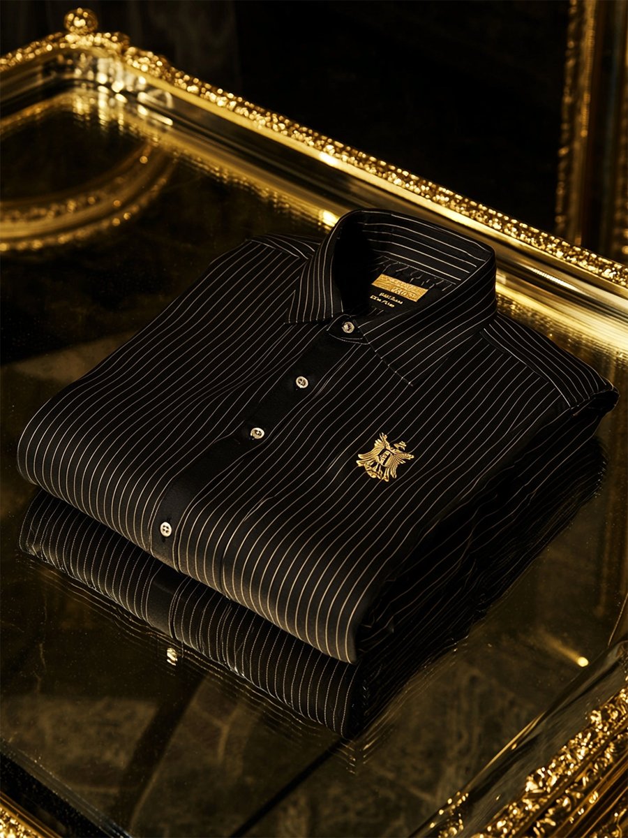 Camisa ejecutivo casual a rayas Logo estampado de manga larga para hombre