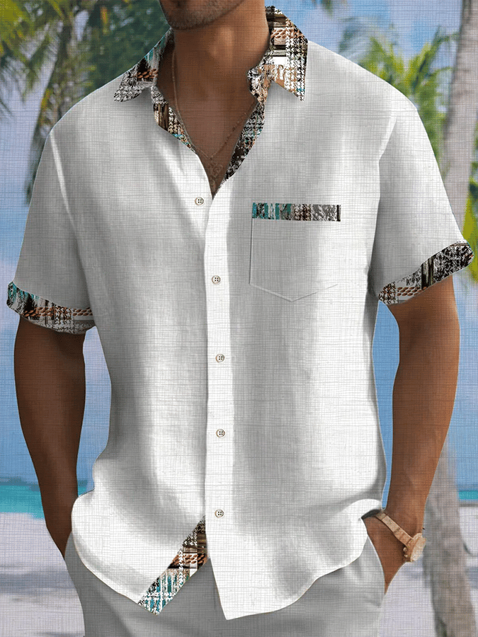 Camisa retro estampado Short With Pockets Sleeve para hombre