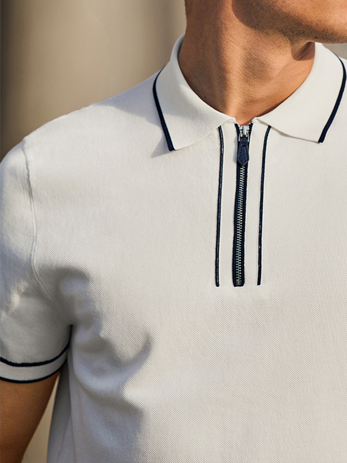 Gentletejido Contrast Color de manga corta Zip tejidoted Polo