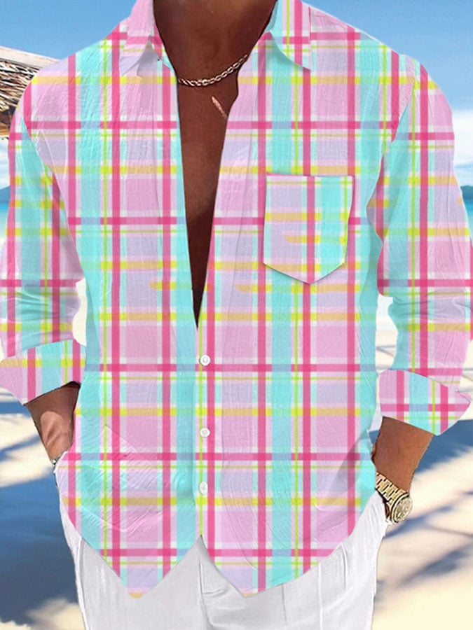 Camisa Pink a rayas Abstract Art de manga larga para hombre