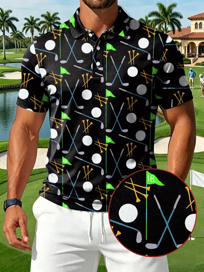 Camisa polo Golf Ball & Club estampado casual para hombre