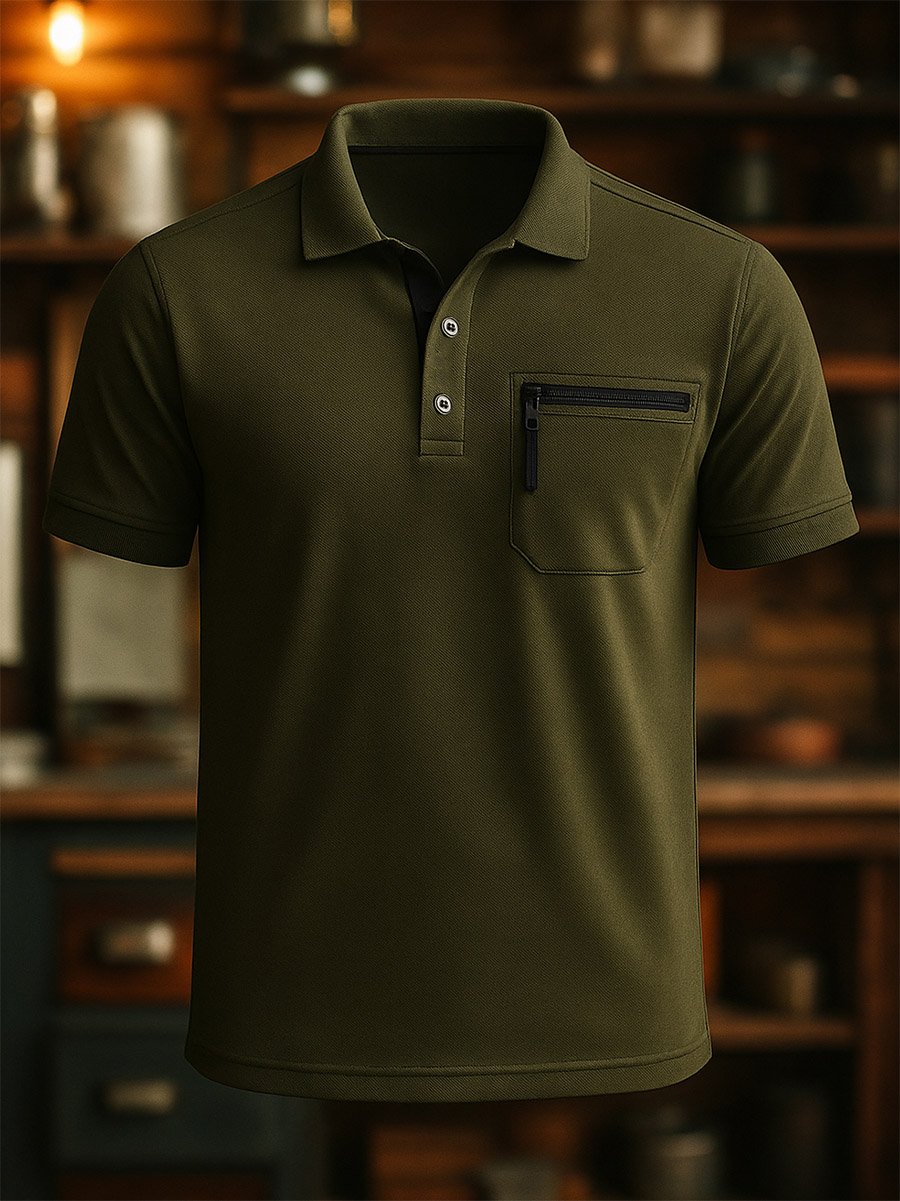 Camisa polo de algodón casual de manga corta Button para hombre