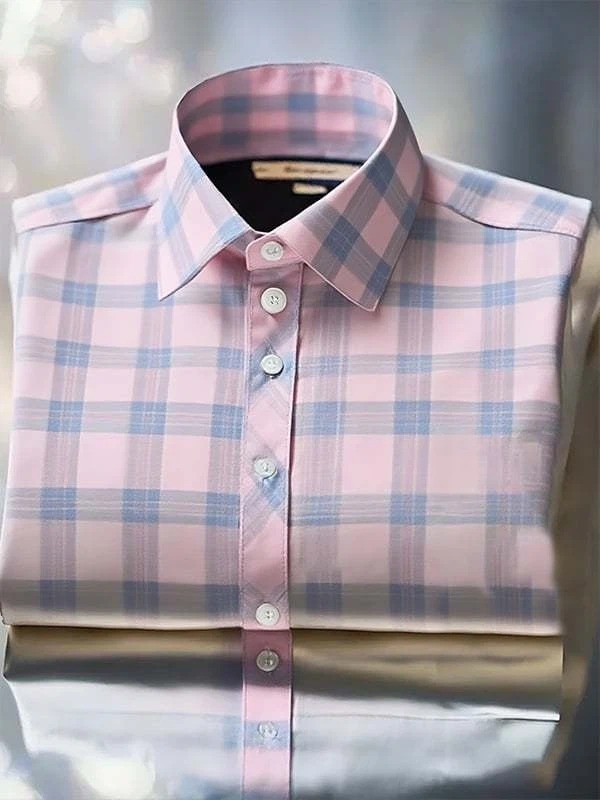 Camisa clásico ejecutivo Check Logo solapa de manga corta para hombre