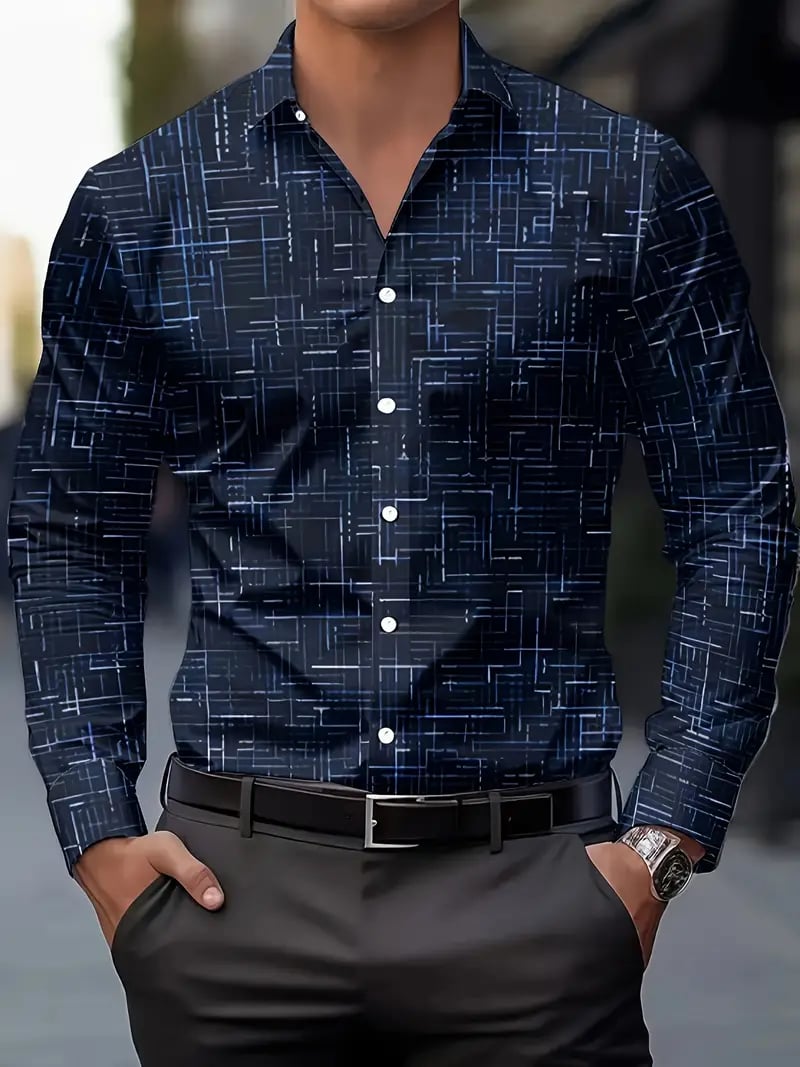 Camisa Street Style ejecutivo casual estampado de manga larga para hombre
