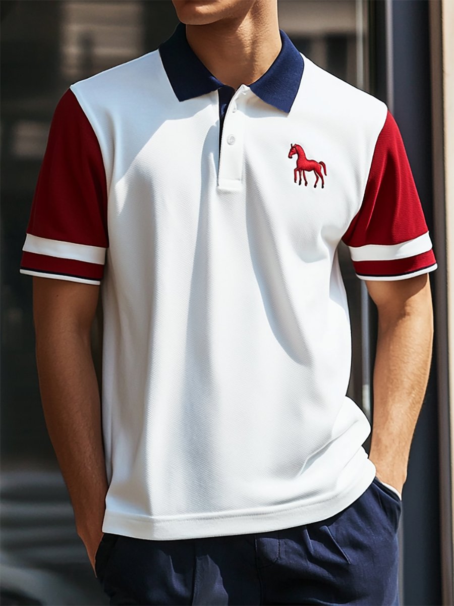 Camisa polo ejecutivo rayas Logo con botones de manga corta para hombre