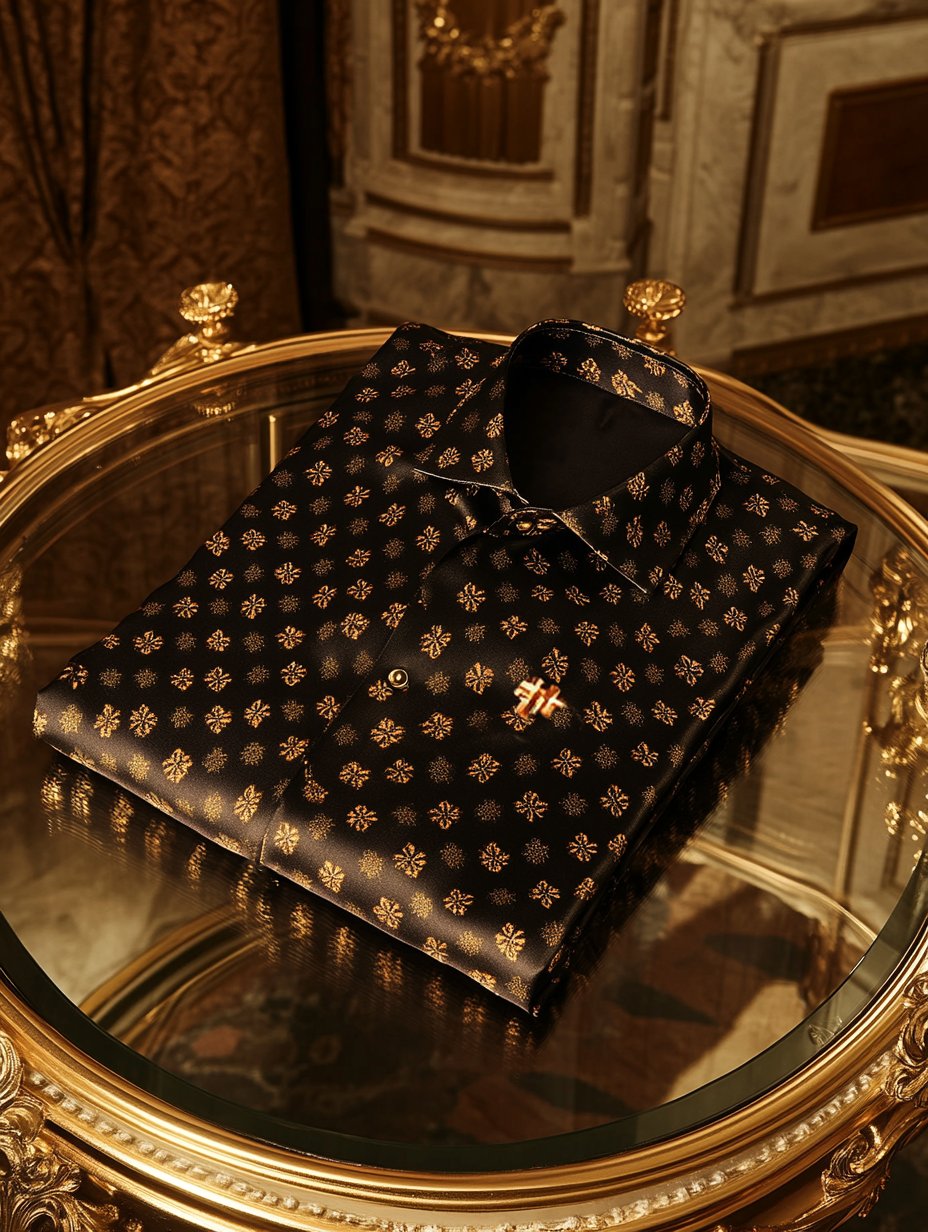 Camisa retro satén elegante Romantic de manga corta para hombre