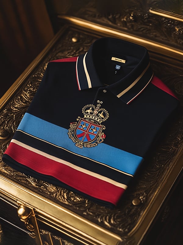 Camisa polo ejecutivo rayas Logo con botones de manga corta para hombre