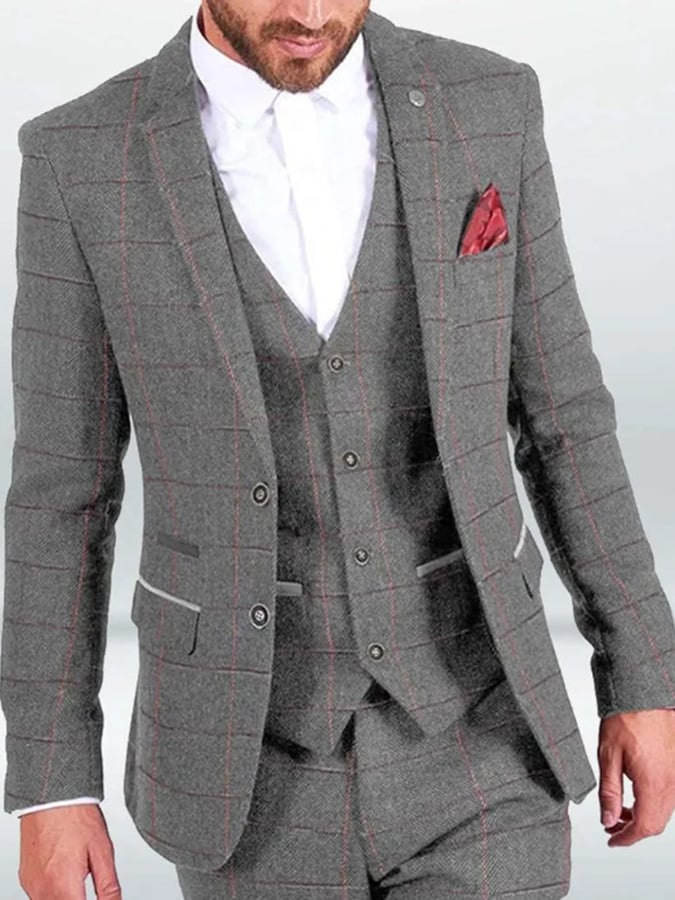 Ejecutivo Single-Breasted a cuadros Contrast Color Suit Three-Piece Suit para hombre