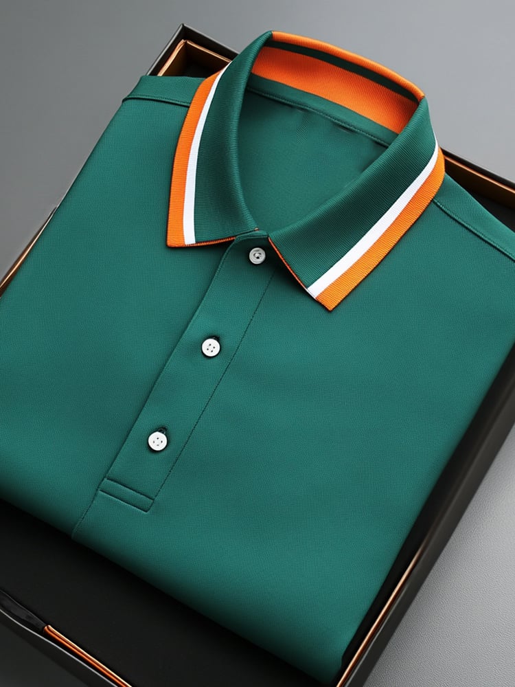 Camisa polo ejecutivo casual a rayas cuello Button de manga corta para hombre