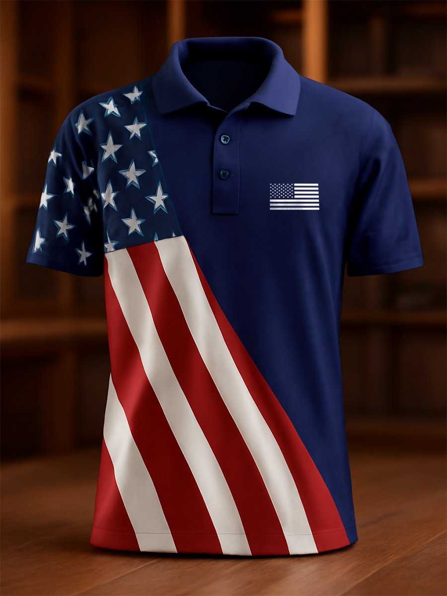 Camisa polo Independence Day Button de manga corta para hombre