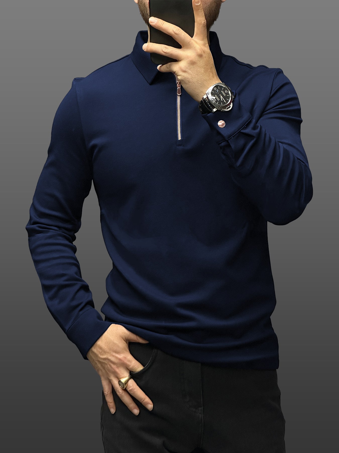 Modal Blend de manga larga Half Zip Polo