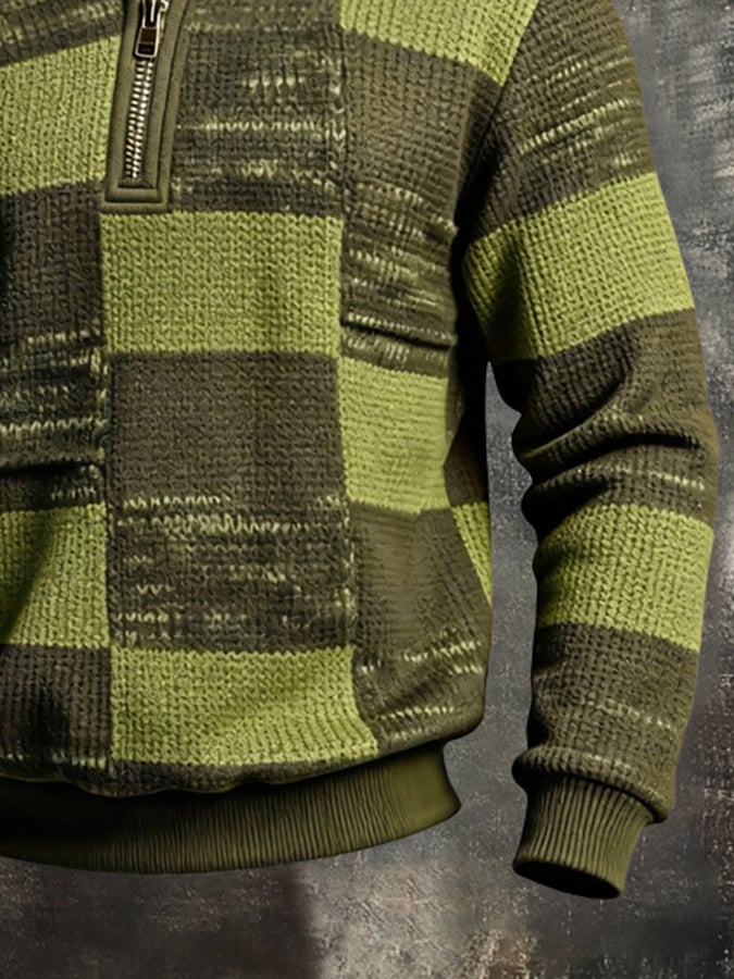 Sudadera retro en bloques de color estampado Color-Blocked con cierre para hombre