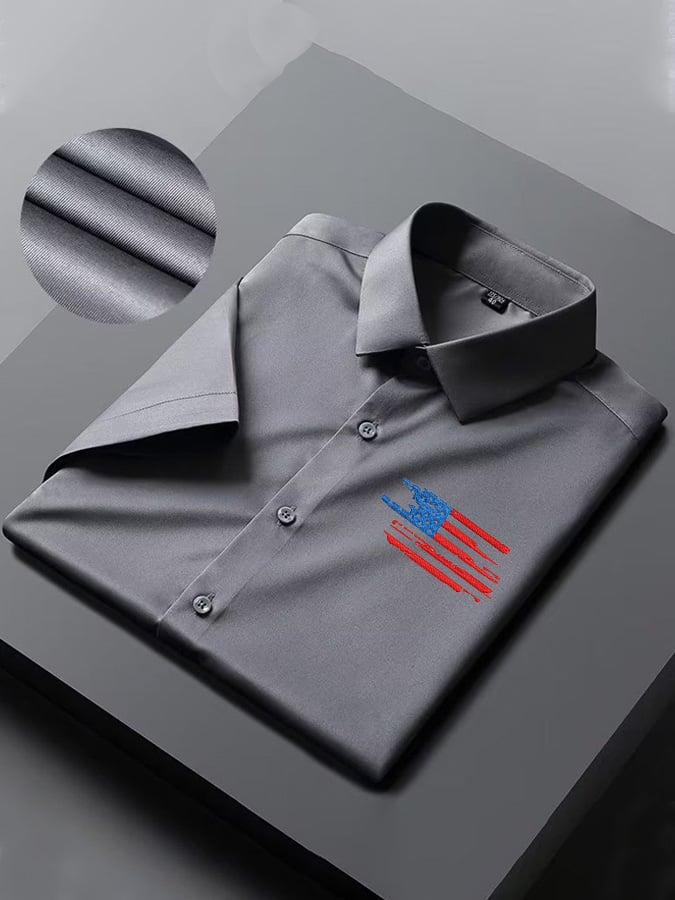 Camisa Independence Day American Flag casual de manga corta para hombre