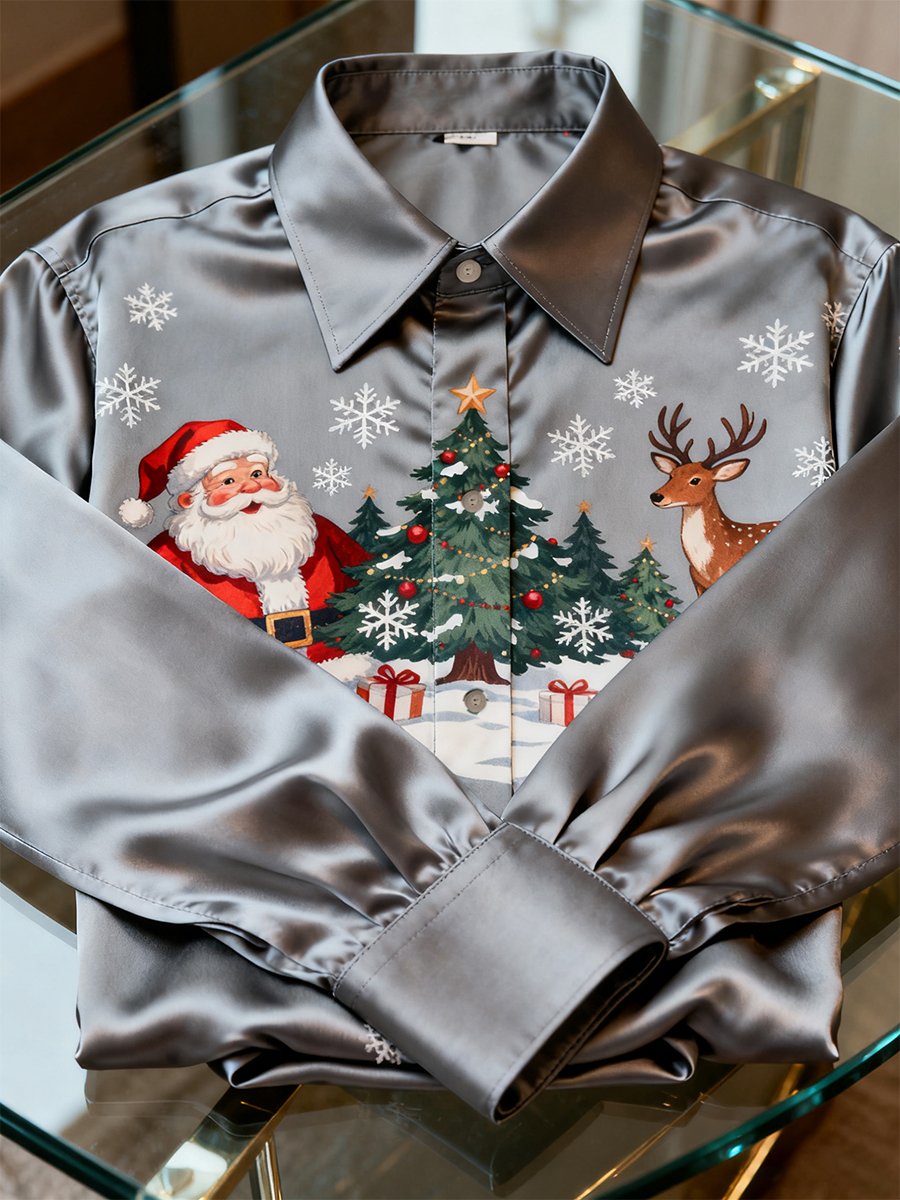 Camisa Luxurious satén Christmas de manga larga para hombre