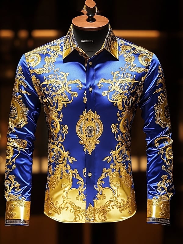 Camisa satén Luxe de manga larga con botones para hombre