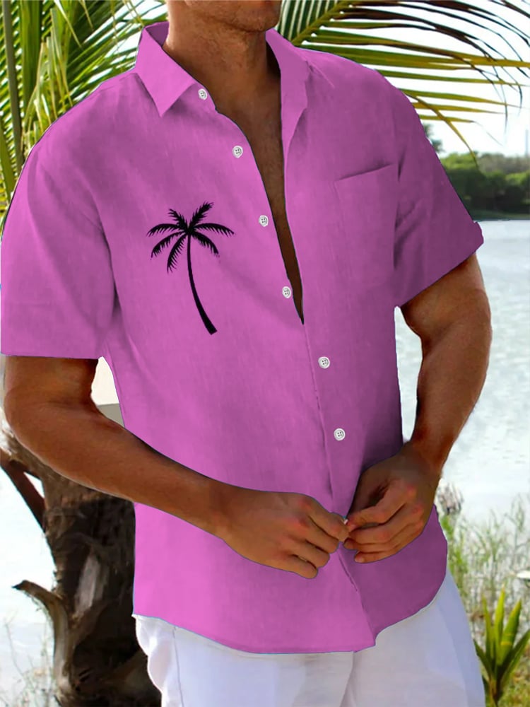 Camisa casual Coconut Tree estampado Lapel para hombre