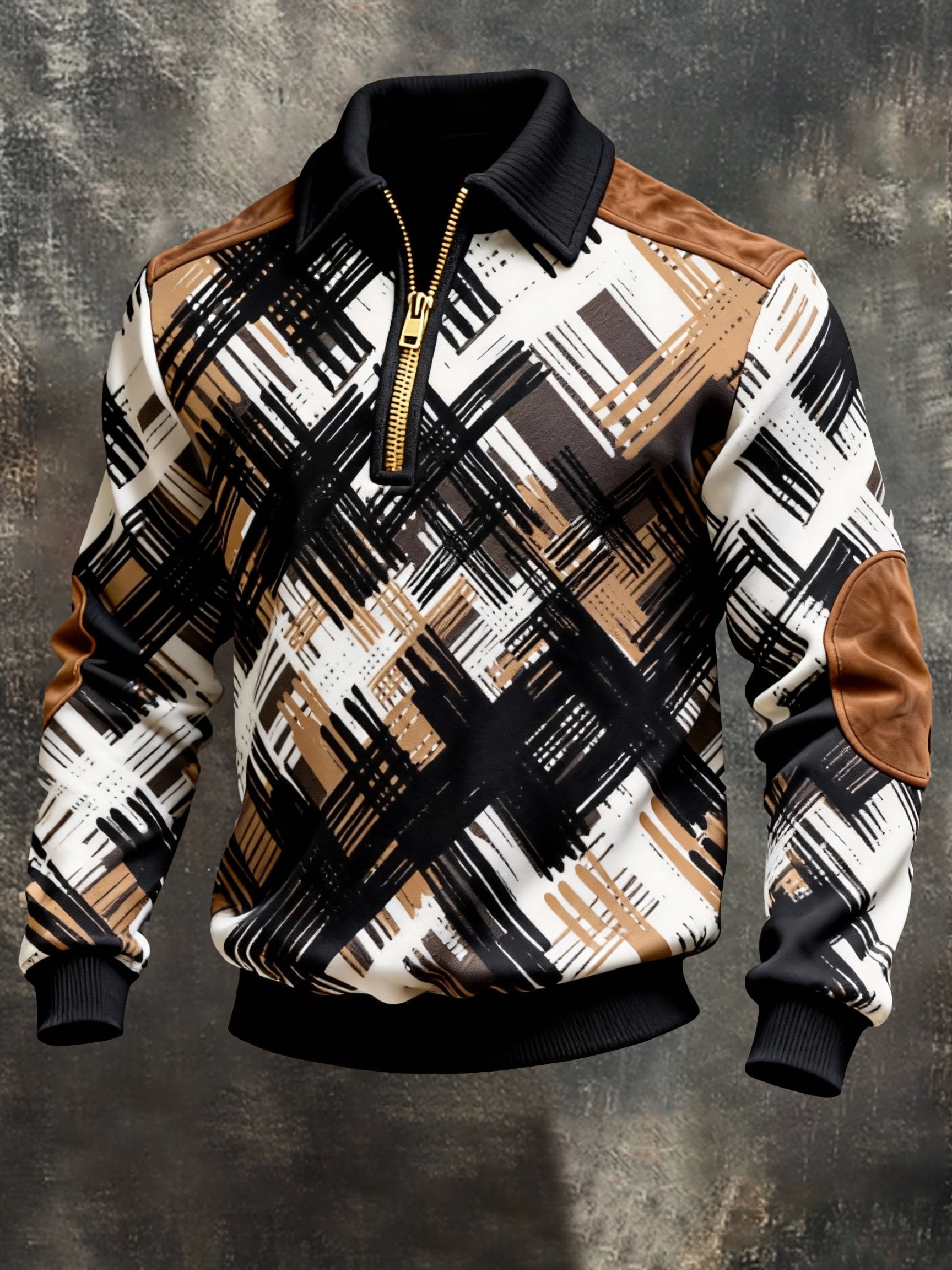 Sudadera vintage Color-Block estampado con cierre con gorrasucha para hombre