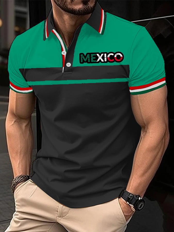 Camisa polo Mexican Independence Day Flag estampado para hombre