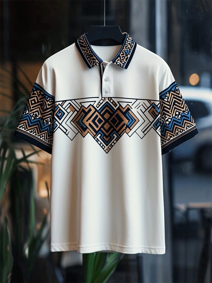Camisa polo casual ejecutivo vintage estampado Button de manga corta para hombre