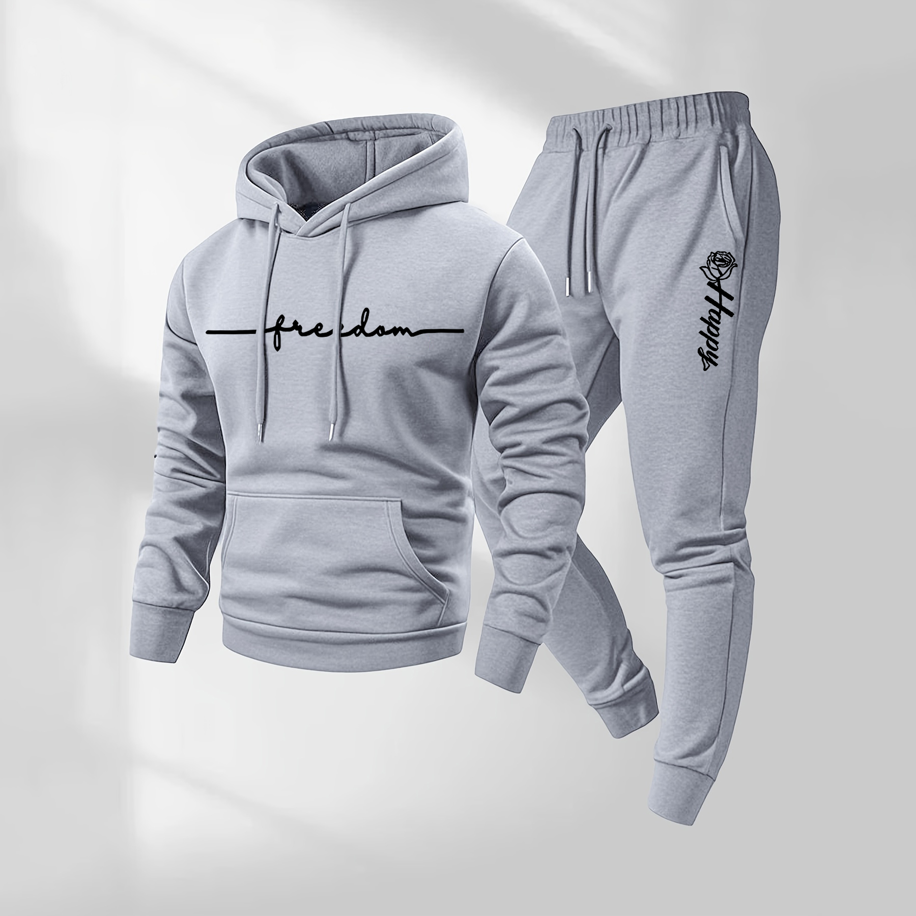 Sudadera con capucha Rose Pattern estampado and Drawstring Sweatpantalón Set, Menswear, casual Athletic de manga larga Hooded chaqueta & Trousers for Fall & Winter, Clothing for para uso diario Wear, Sportswear Indoor para exterior, Tracksuit, Athleisure para hombre