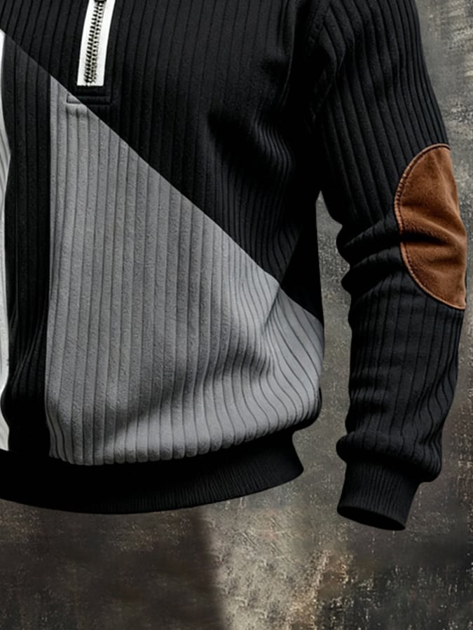 para hombre retro en bloques de color Print Color-Blocked con cierre Sweacamiseta