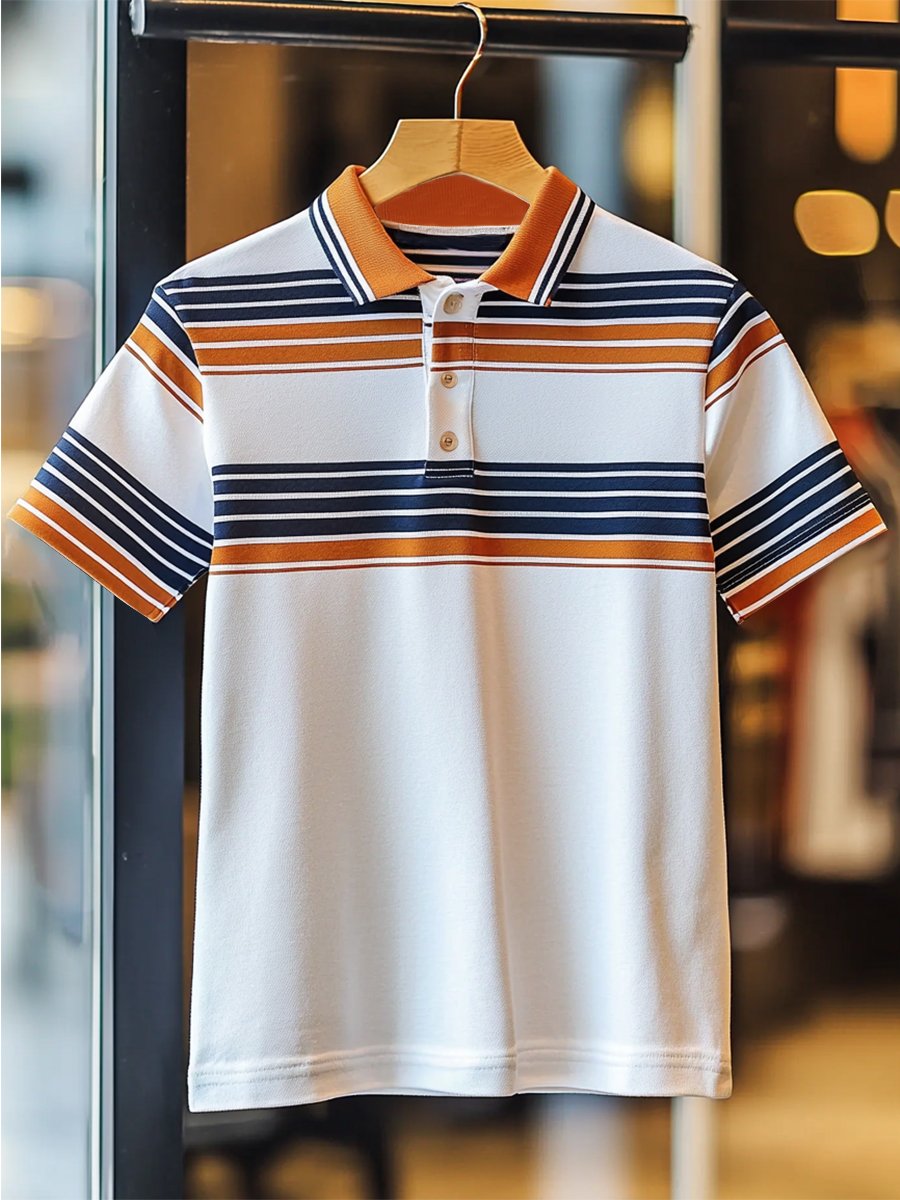 Camisa polo ejecutivo casual rayas estampado Button de manga corta para hombre