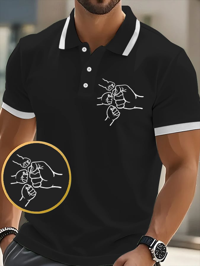 Camisa polo Father's Day “Baby Toddler Kid Dad Fist Bump” casual estampado para hombre