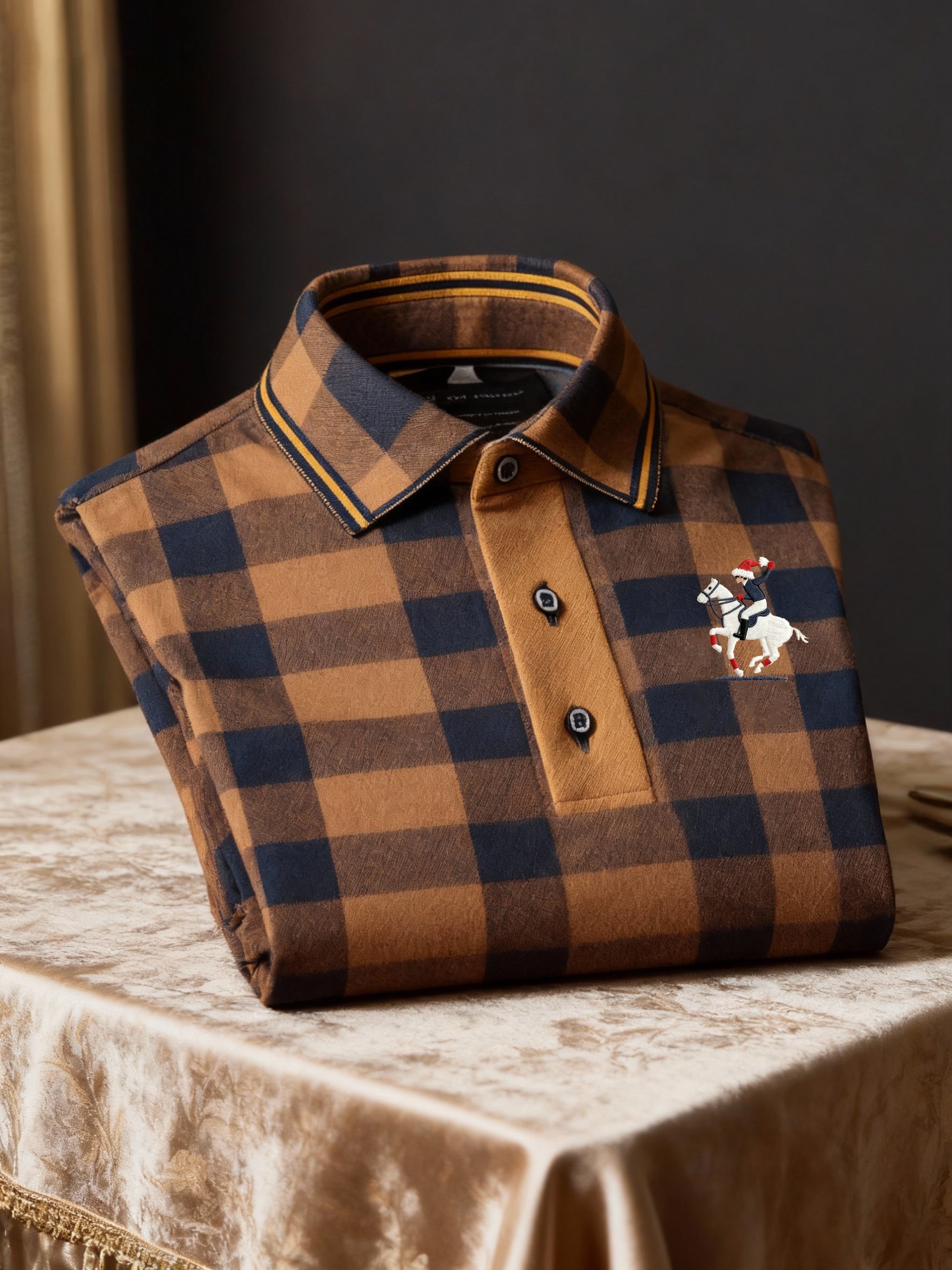 Camisa polo retro ejecutivo Logo estampado de manga larga para hombre