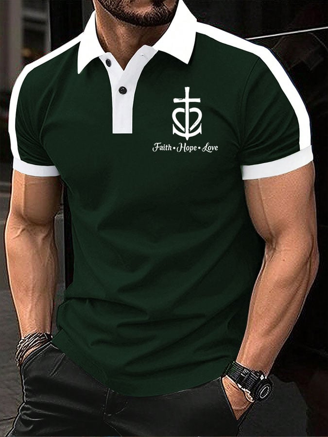 Camisa polo Faith Hope Love estampado para hombre