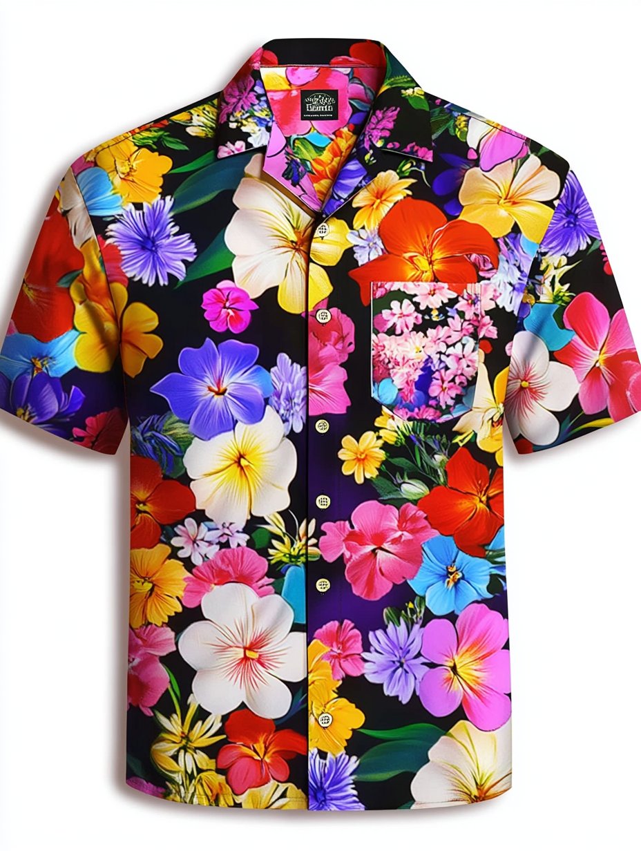 Camisa Beach Vacation floral de manga corta para hombre