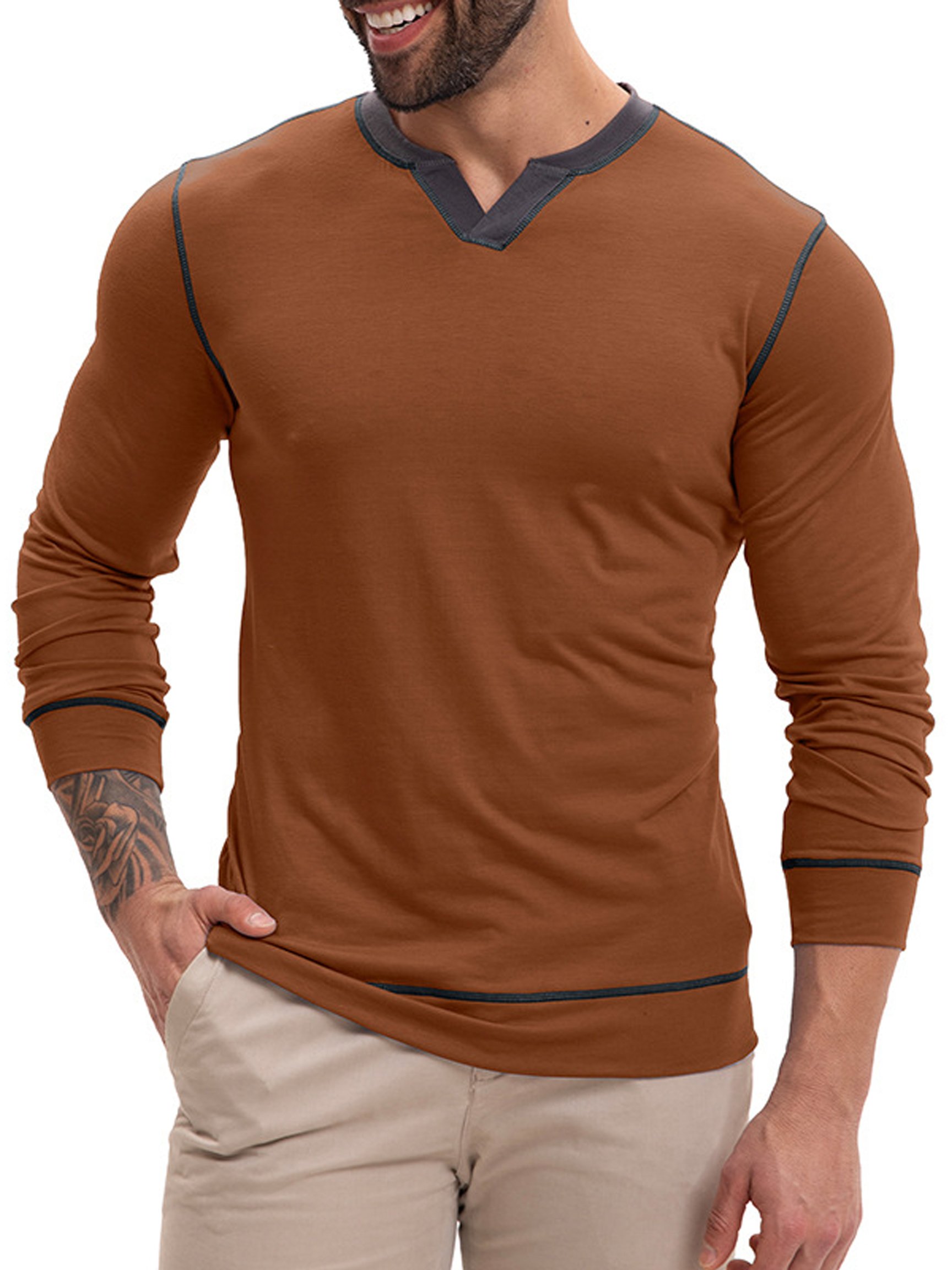 Camiseta vintage Comfortable V-Neck de manga larga para hombre