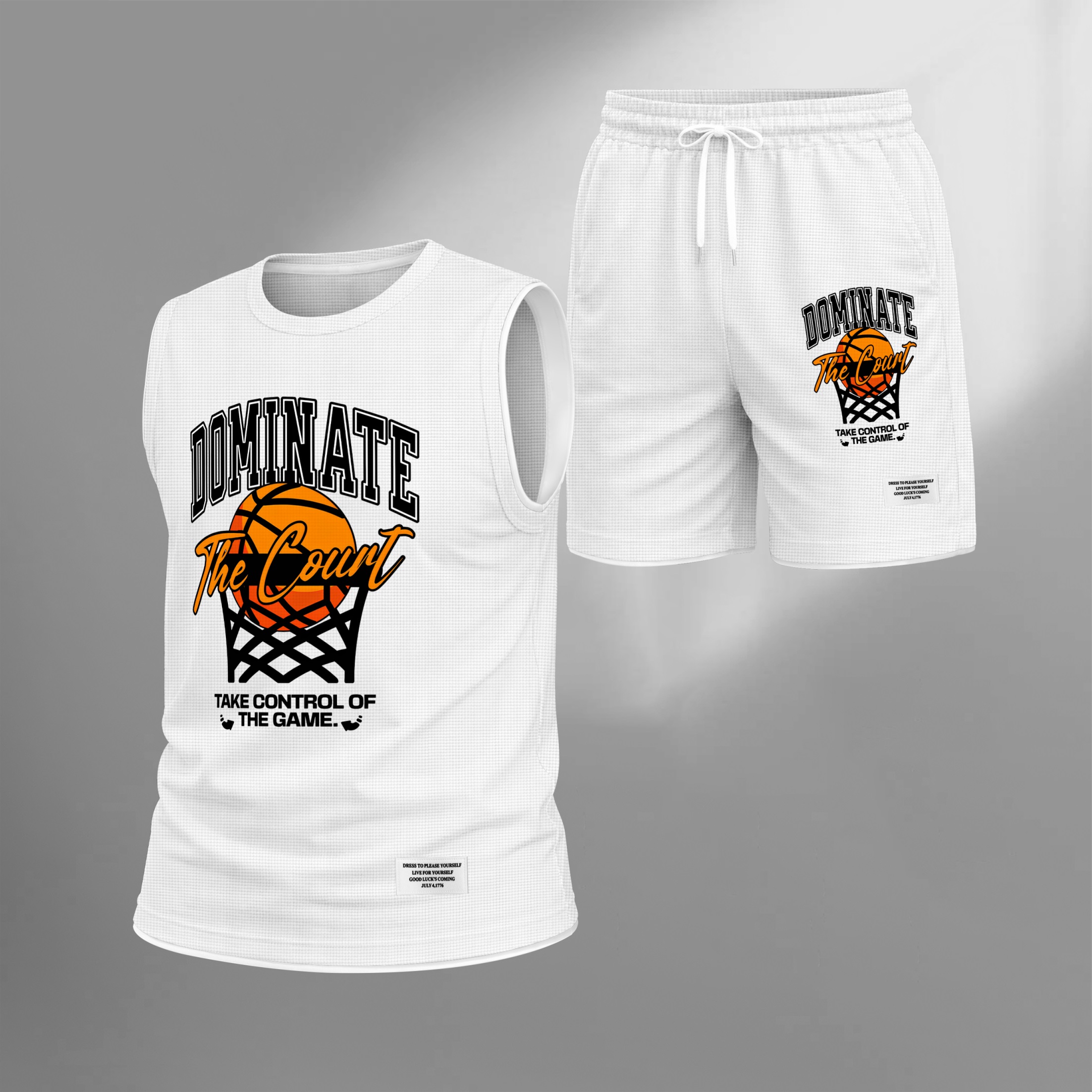 Shorts Basketball Graphic estampado Summer Set Sleeveless Tank Top & Matching Outfit, “Dominate The Court” Letter estampado with Hoop & Ball Design, Lightweight casual Streetwear Athletic Set for Everyday & para trabajoout para hombre