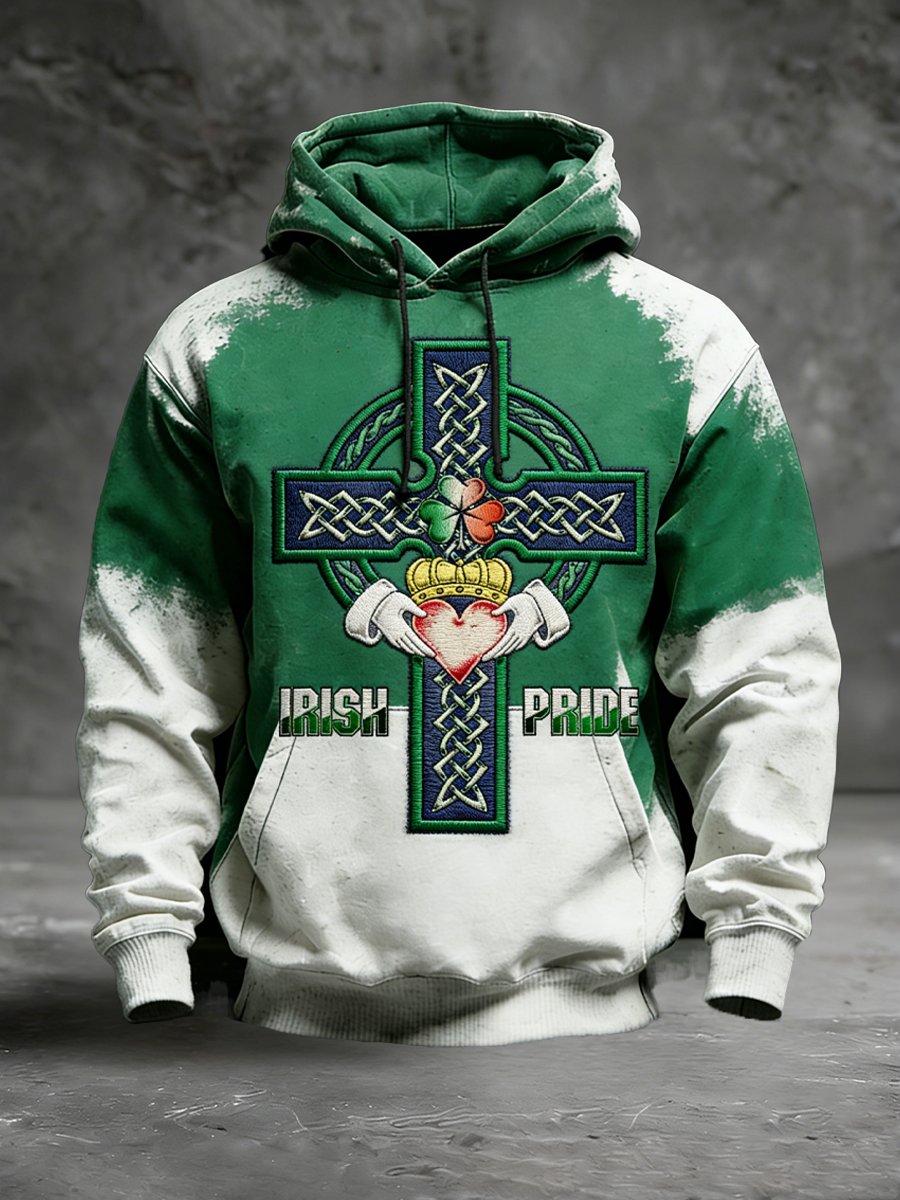 Sudadera vintage St. Patrick's Day Shamrock estampado con gorrasucha para hombre