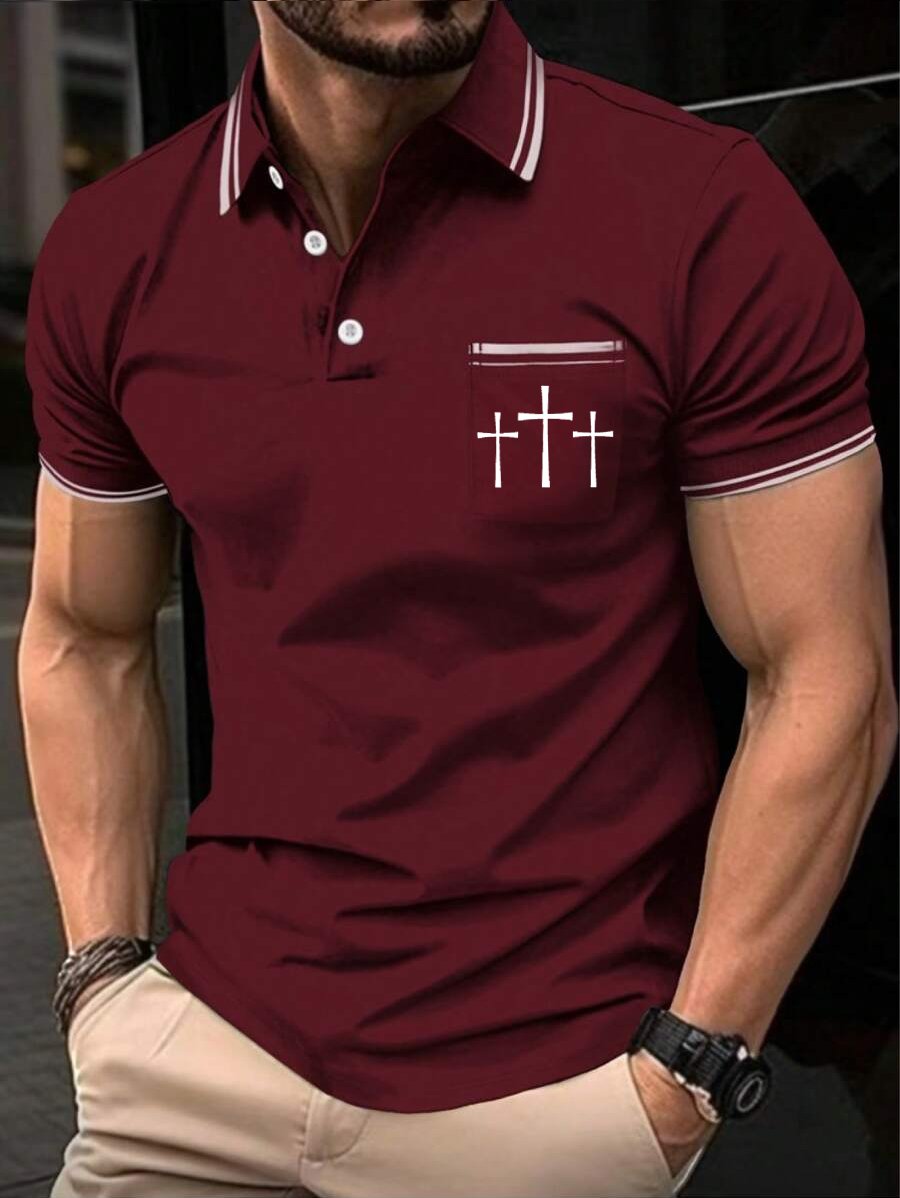 Camisa polo retro Faith casual estampado para hombre