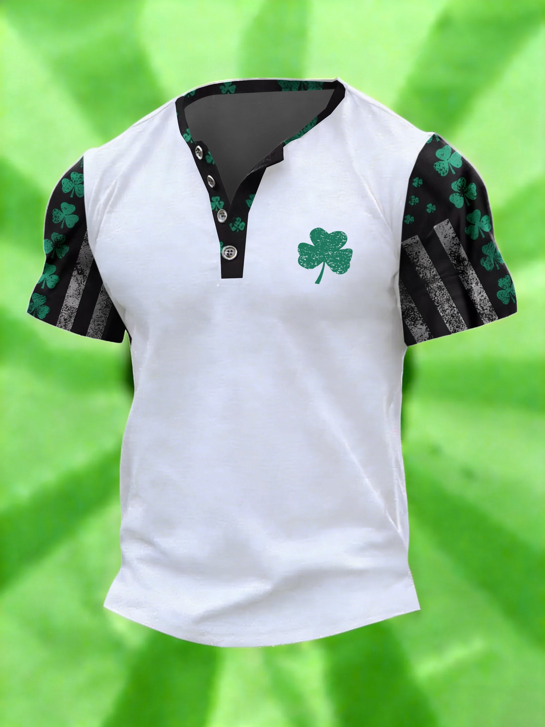 Camiseta vintage St. Patrick's Day estampado Henley Neck para hombre